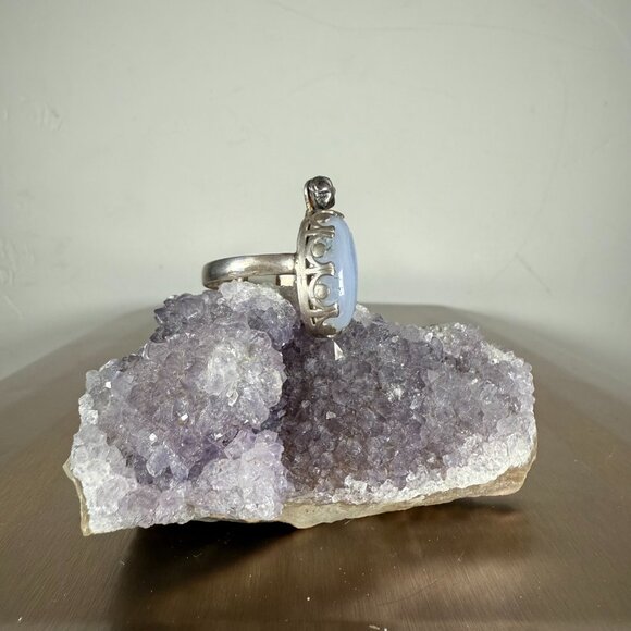 Sterling Silver Ring Oval Blue Lace Agate Gemstone Statement Jewelry Size 7.25 - Picture 2 of 5